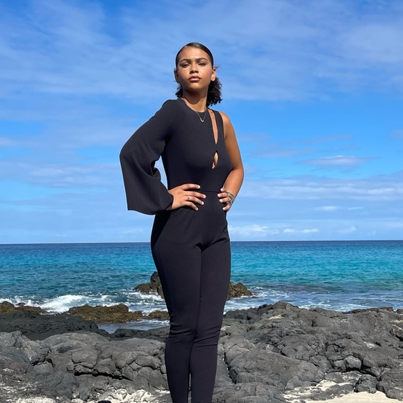 Only at The King Kouture Black Asymmetrical Kimono Sleeve Jumpsuit Small - Picture 5 of 12